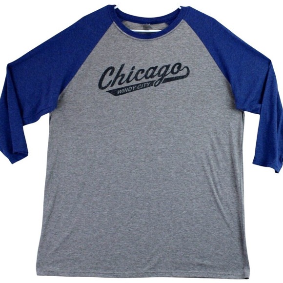 Jezees Other - Jezees Blend‎ Chicago Windy City Baseball T-Shirt Mens XL Gray Blue Raglan